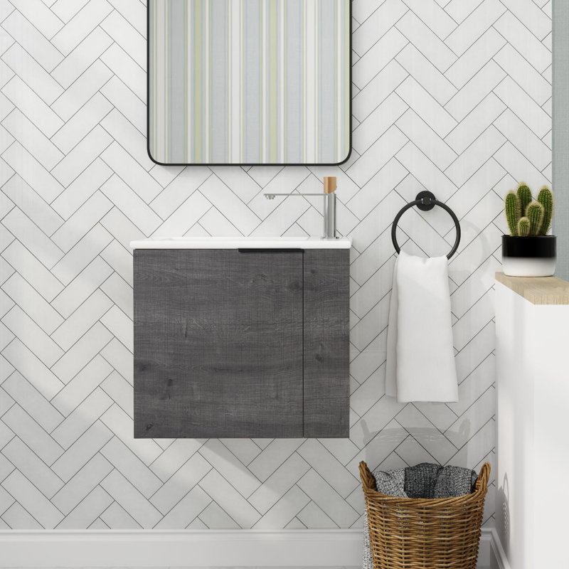 Didio 22.06'' Single Bathroom Vanity with Ceramic Top, Plaid Gray Oak