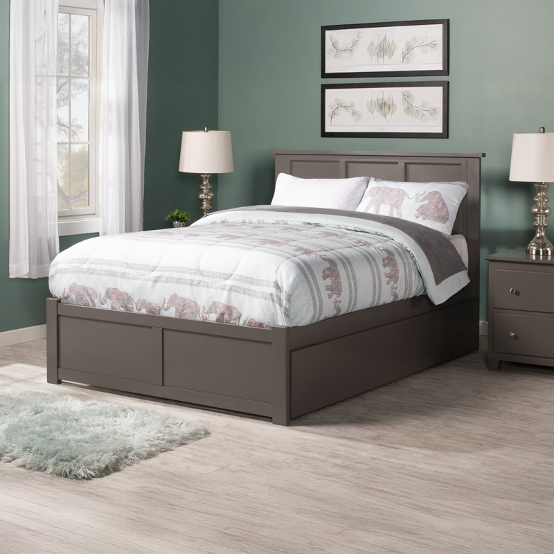 Amear Solid Wood Platform Bed with Panel Footboard and Storage Drawers, King
