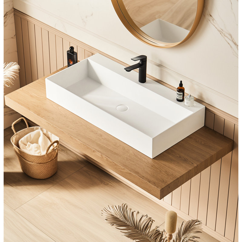 Lavabo pour salle de bain mural 30 po x 18 po à surface solide blanc mat - Spacieux et moderne