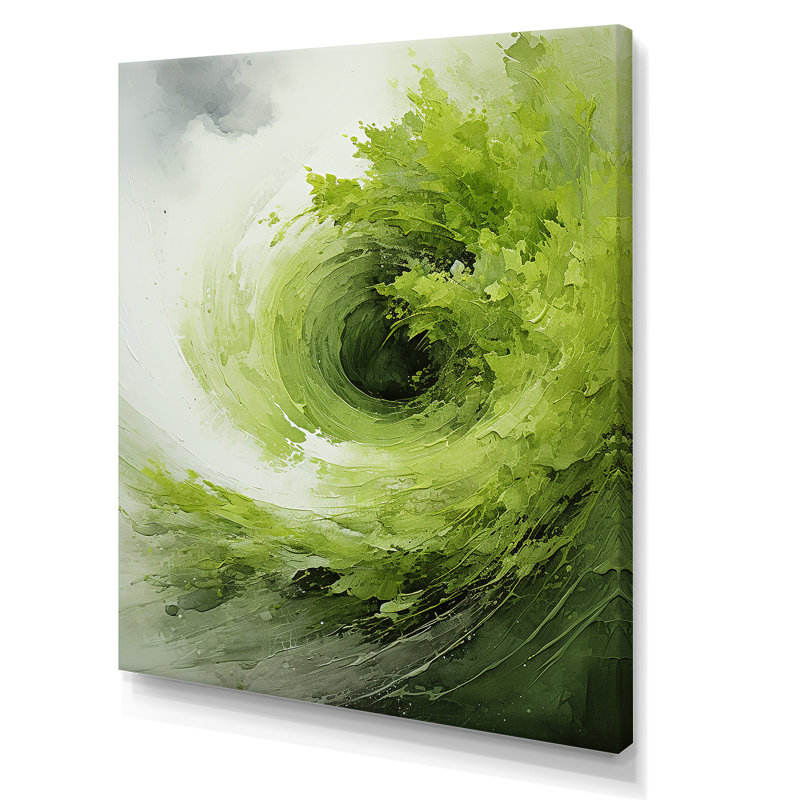 «Green and White Whsipering Abstract Spiral I», art mural spirales abstraites, Toile tendue, H 32 po x l 16 po x P 1 po