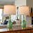 24.5"modern Table Lamp Set, Gradient Green Art Glass Bedside Living Room Lamp With Usb
