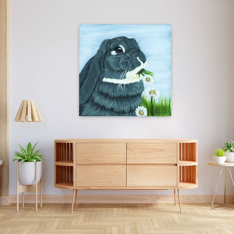 Posey abstrait, marguerite et lapin, H 36 po x l 36 po