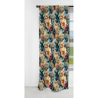 Bleu et beige Vivid Flower Garden Beauty III - Rideau floral - Rideau occultant en velours - 1 panneau