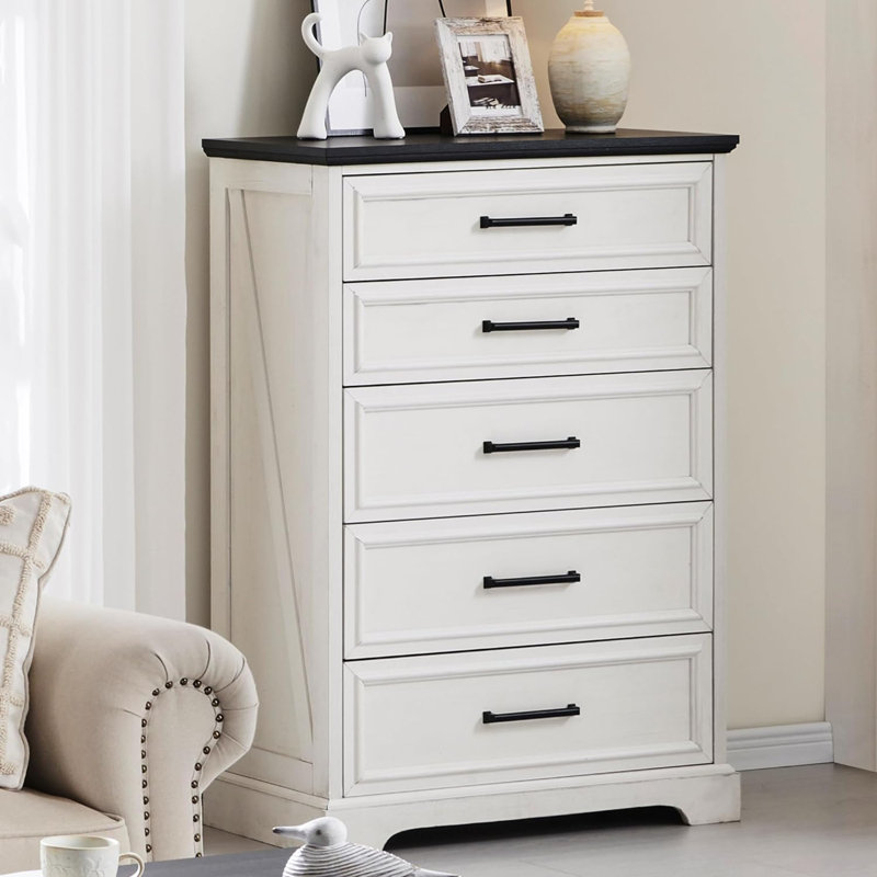 Commode 5 tiroirs Quintone, Noir / blanc