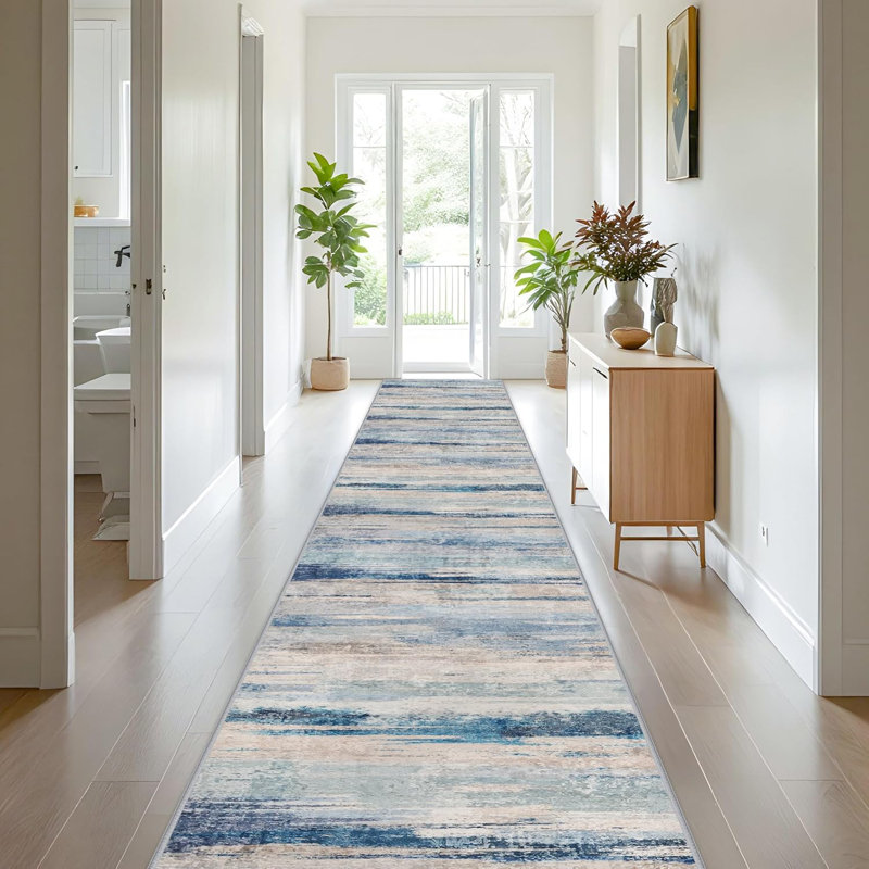 Modern Abstract Kitchen Rug: Ultra Soft Washable Hallway Entryway Carpet Indoor Non Slip Low Pile Floor Mat, Runner 3' x 20'