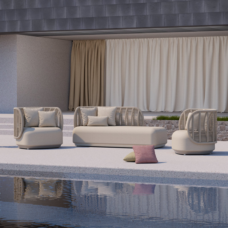 3 Pieces Outdoor Patio Furniture Set Modern Conversation Sofa Set Outdoor Aluminum Sofas Woven Rope Couch,Beige
