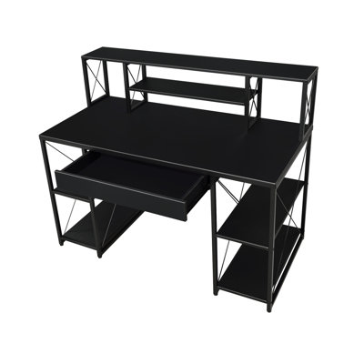 Contemporary Black Writing Desk With A Spacious Drawer Sleek Eight Compartments For Efficient Organization