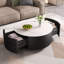 Table basse ronde moderne avec roulettes, 2 tiroirs et plateau en marbre fritté durable-239545653
