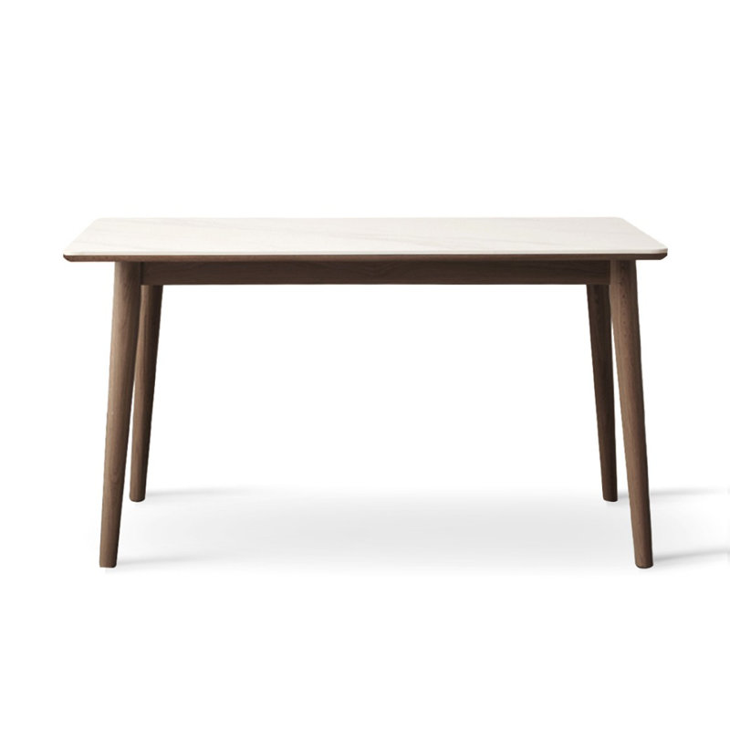 White Rectangular Solid Wood Ash wood + Sintered Stone Dining table, 29.53"H x 55.12"L x 31.5"W