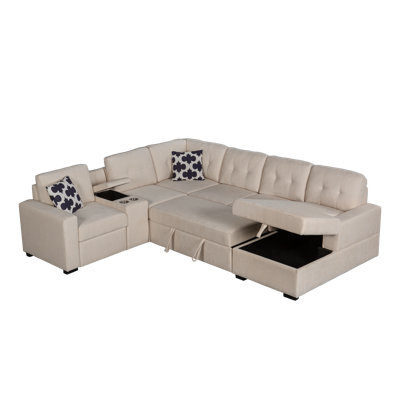 Delila 6-Piece Modular Sectional Sofa With Storage & Pullout Loveseat – Chenille Modern Living Room Collection