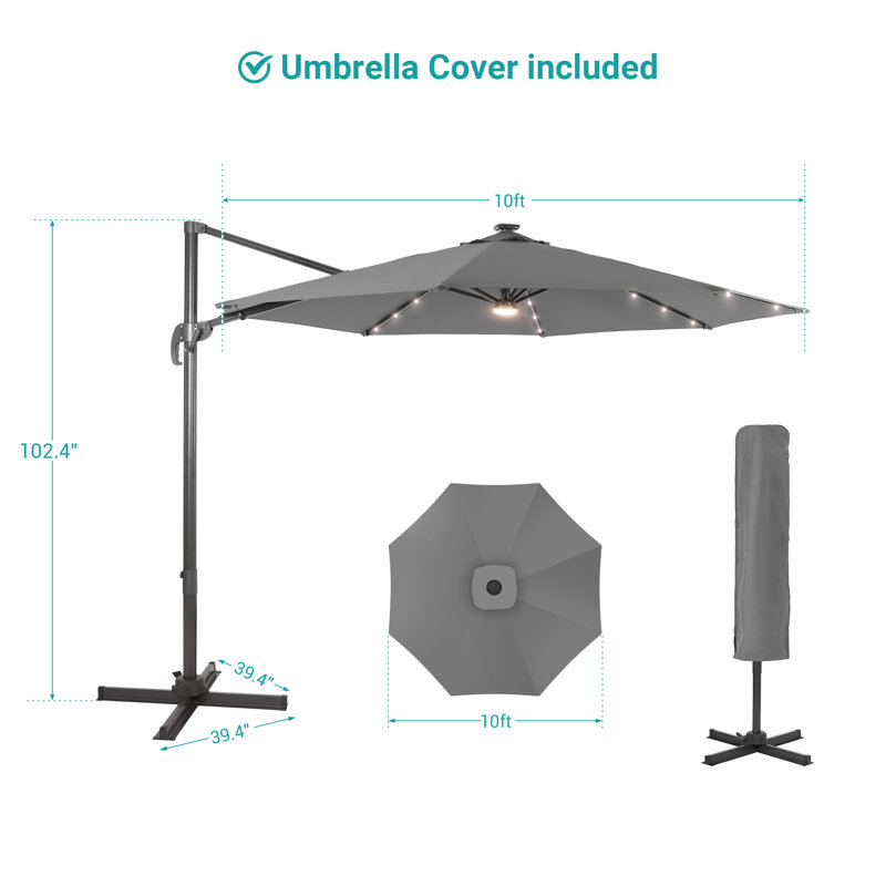 Parasol lumineux en porte-à-faux 120 po Destinnie, Gris