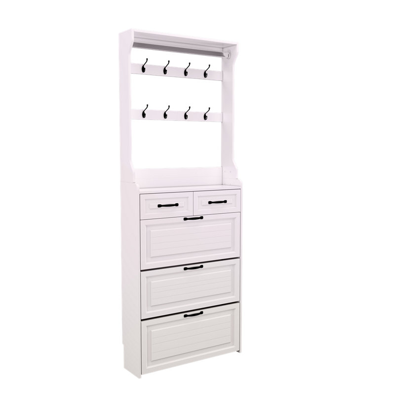 Armoire à chaussures blanche avec 3 portes et 2 tiroirs avec support, grand espace de rangement