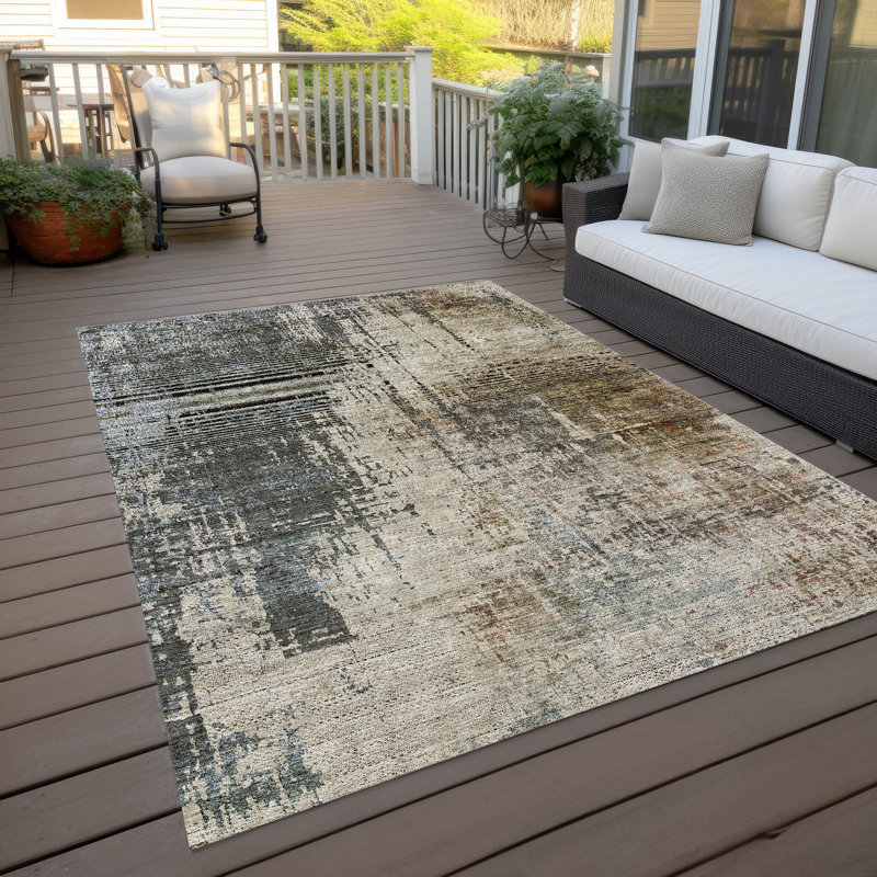 Tapis intérieur / extérieur en polyester tissé à la machine Lummus, Rectangle 2 pi 6 po x 3 pi 10 po