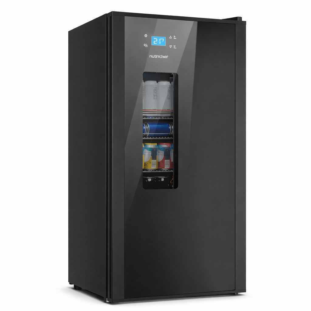 Nutrichef 108-Can Beer Fridge Cooler With Glass Door And Digital Temperature Control For Chilling Beers And Sodas (Black) | Fridge.com