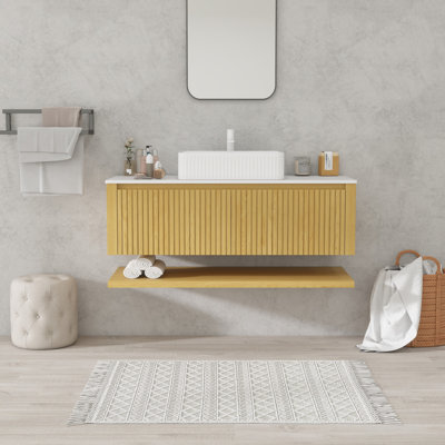 Meuble-lavabo mural 48 po avec comptoir en pierre frittée et lavabo