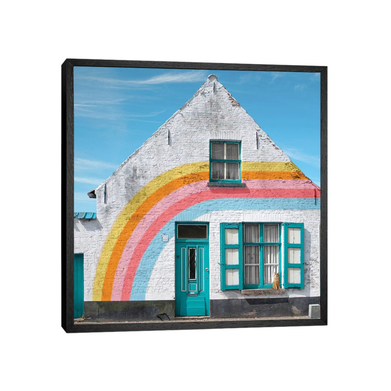 Rainbow House by Erin Summer - Print on Canvas, 66.04cm H x 66.04cm W x 3.81cm D, Black Framed