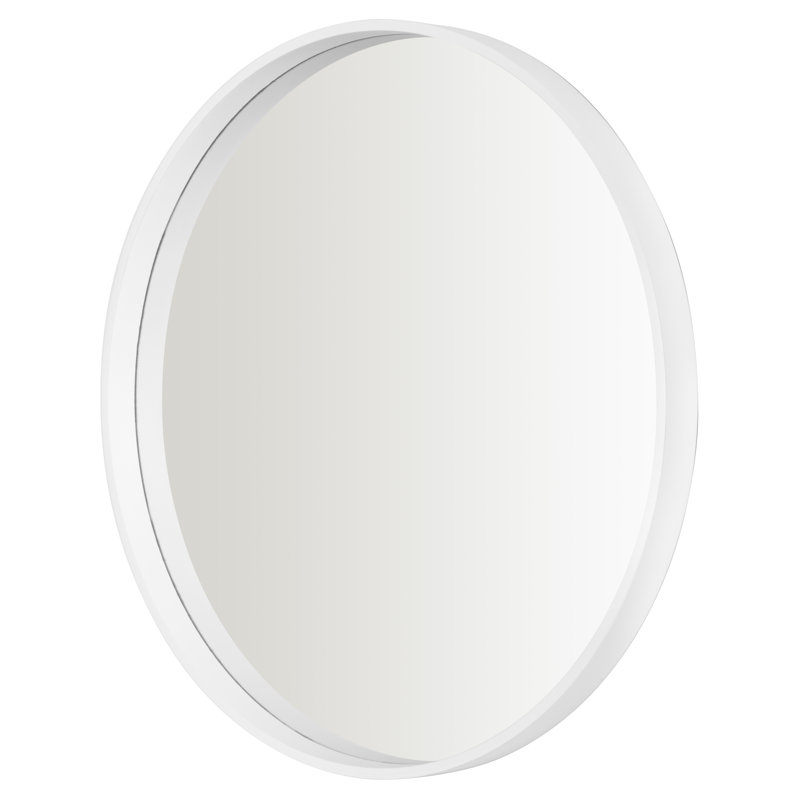 Muazzam Round Wall Mirror, 50cm, Wooden Deep Framed Circle Mirror, White