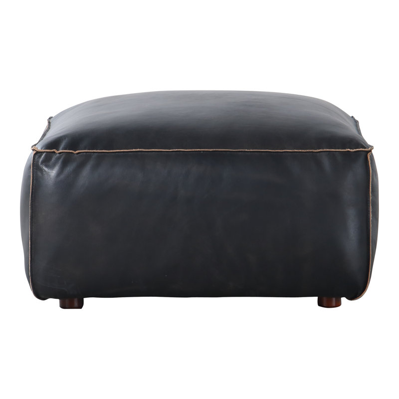 Luxe Leather Ottoman, Black Genuine Leather