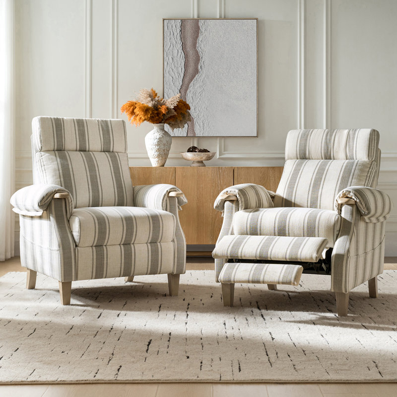 Fauteuil inclinable manuel en polyester Adamsville Farmhouse, Gris à rayures