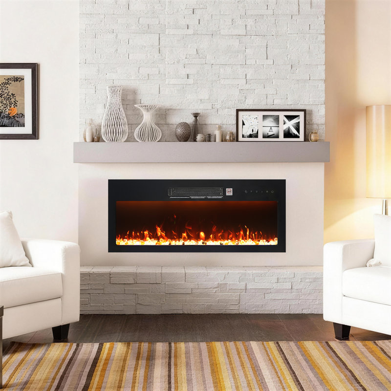 36" Recessed & Wall Mount Electric Fireplace Insert With Remote, 1500W Heater, Multi-Color LED Flame, Black