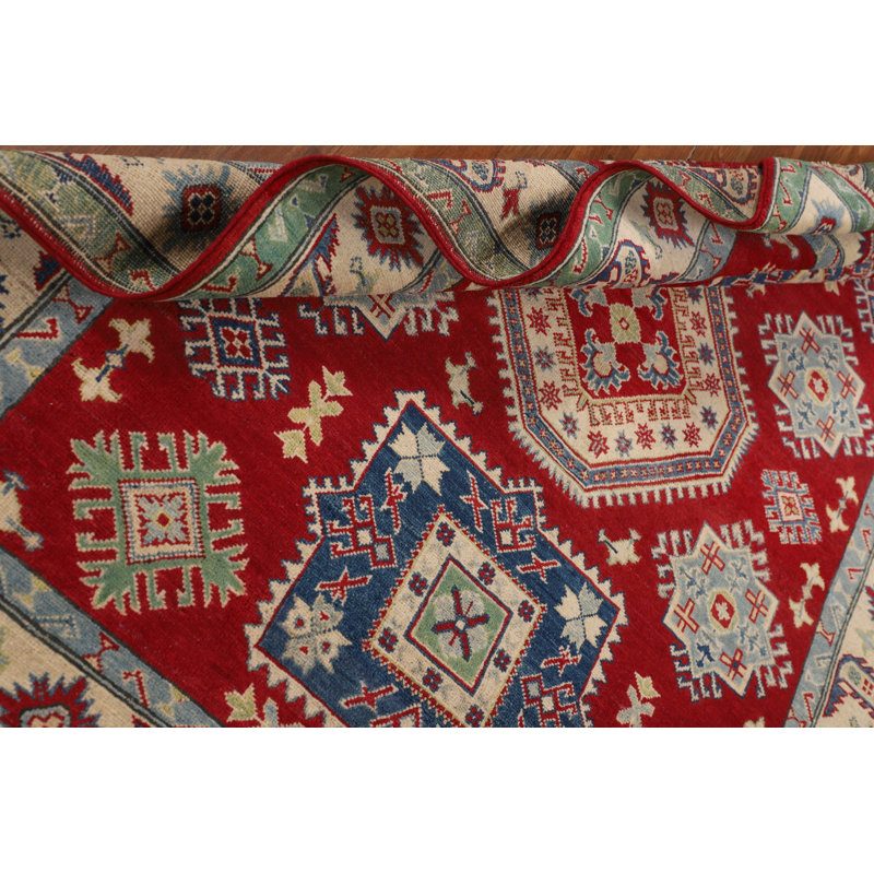 Tapis oriental géométrique Kazak rouge 5 x 7