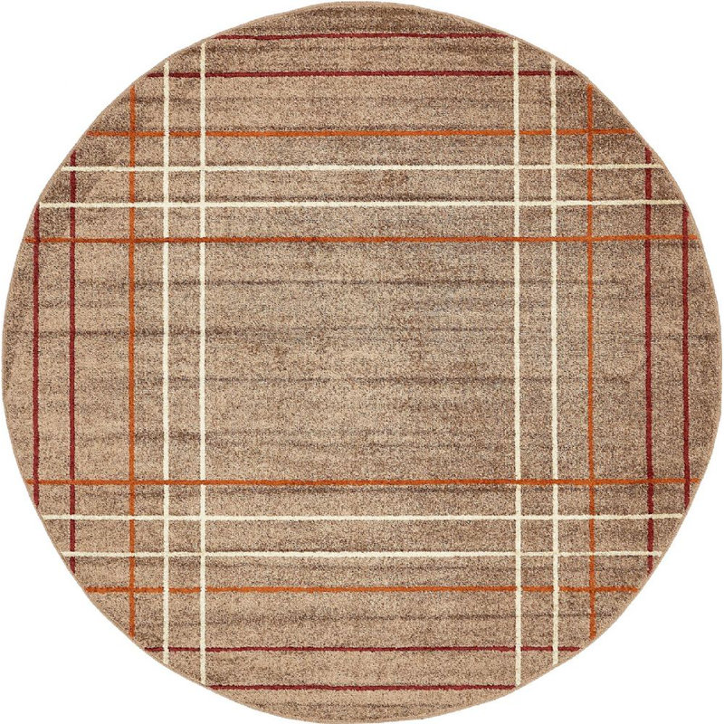 Tapis à carreaux bourgogne / ivoire / terre cuite Wiliams, Rond 8 pi