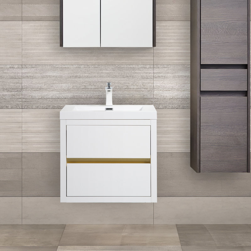 24" Wall-Mounted Bathroom Vanity, Glossy, White