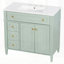Meuble-lavabo de salle de bain avec lavabo, armoire en bois massif vert, tiroir rabattable, portes à fermeture en douceur, poignées dorées, design moderne