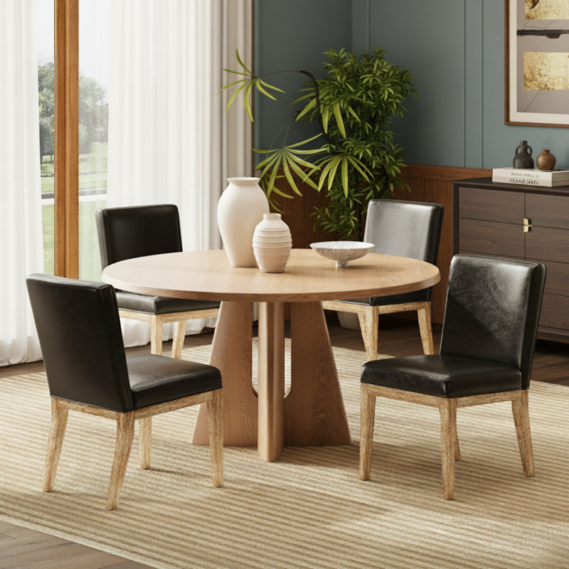 Upholstered Dining Chair with High Back, Solid Wood Legs & Comfortable Padded Seat, Brown
