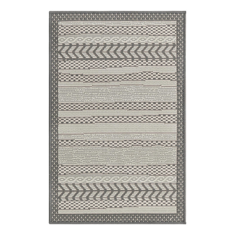 Tapis intérieur / extérieur rayé gris McLellen, Rectangle 2 pi 2 po x 3 pi 1 po
