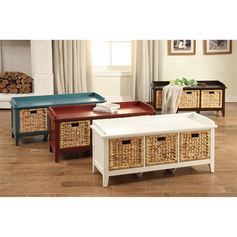 Banc beige et bleu sarcelle avec 3 tiroirs, Bleu