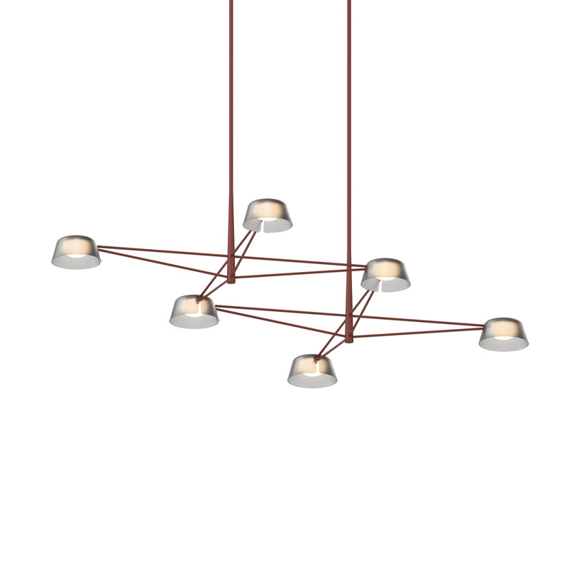 Lustre rectangulaire à 6 lumières Ray, Fumé gravé, Rouge oxyde