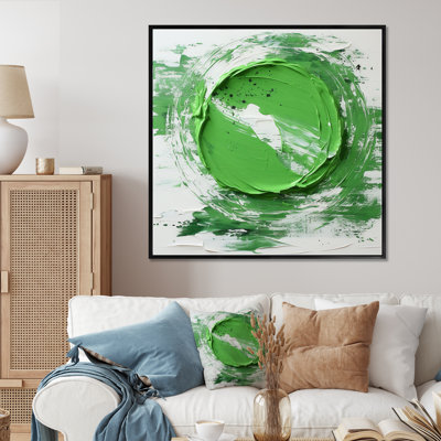 «Green and White Abstract Spiral Collage I», art mural abstrait