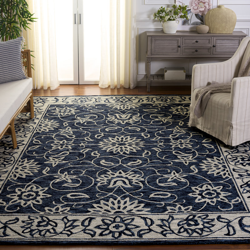Tapis bleu marine / ivoire Jardin 601, Rectangle 8 pi x 10 pi