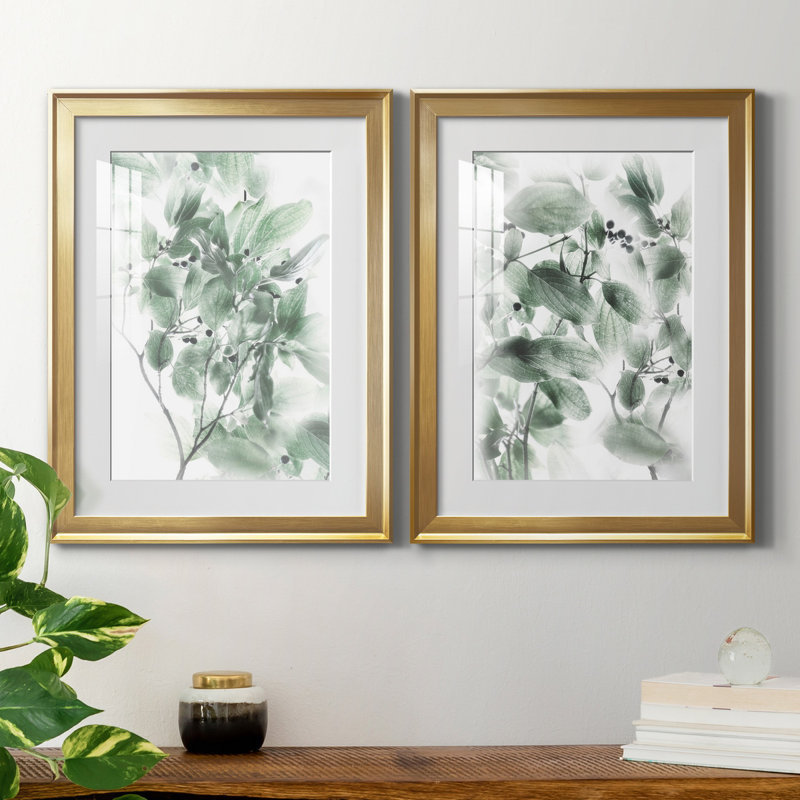 Irene Weisz - ensemble de 2 reproductions sur papier, Blanc, Papier encadré doré, H 30,5 po x l 85 po x P 1,5 po