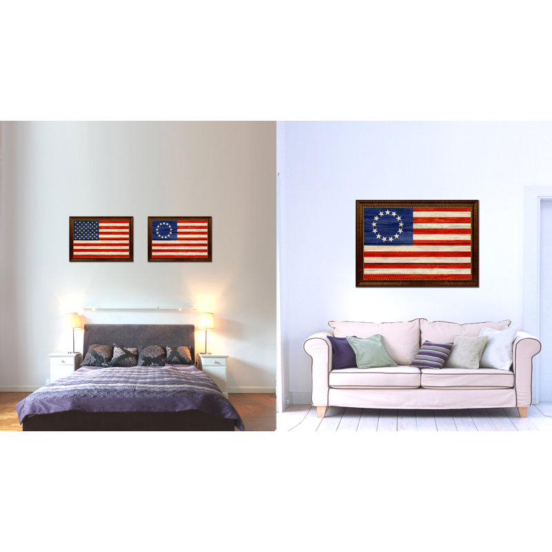Revolutionary War, impression de drapeau militaire texturé avec cadre brun doré, 19 x 27