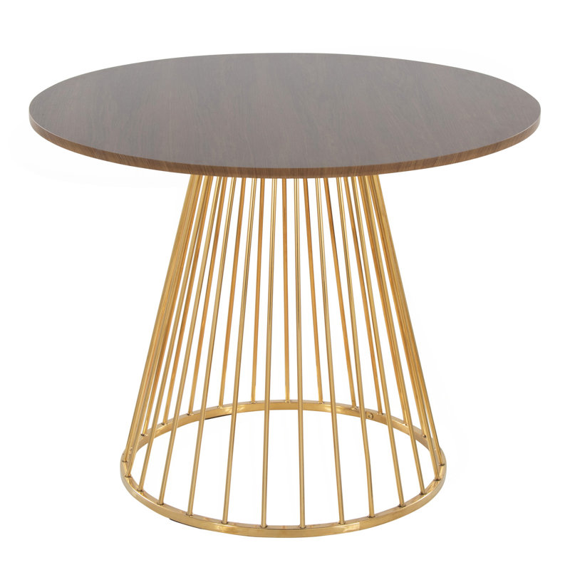 Table de salle à manger contemporaine en métal doré et bois de noyer, Noyer / doré