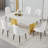 Luxurious Dining Table Set With Marble Pattern Glass Top And Golden Legs