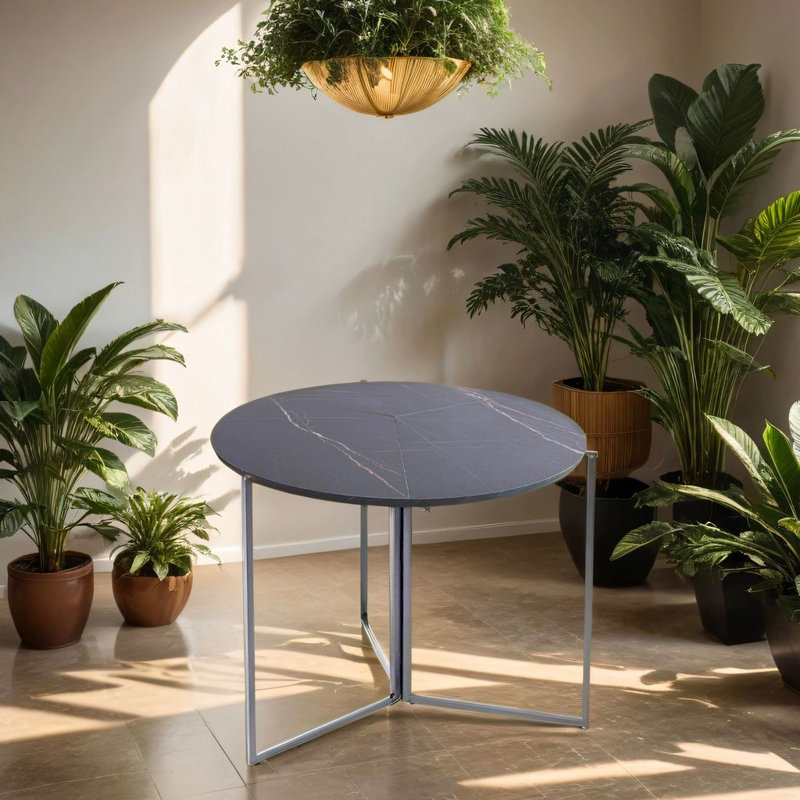 35" D Wood Round Folding Dining Table, Black Carrera, 35"