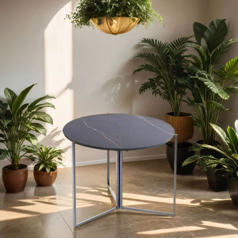 Arrabella Iron and Wood Round Folding Dining Table, Black Carrera