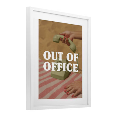 Out of Office Green Phone Framed Print Under Glass, design by Lil' Rue