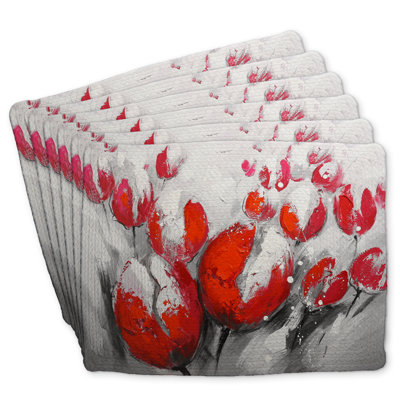 Red Tulips Braided Polyester Chandrine Set of 6 - Home Decor