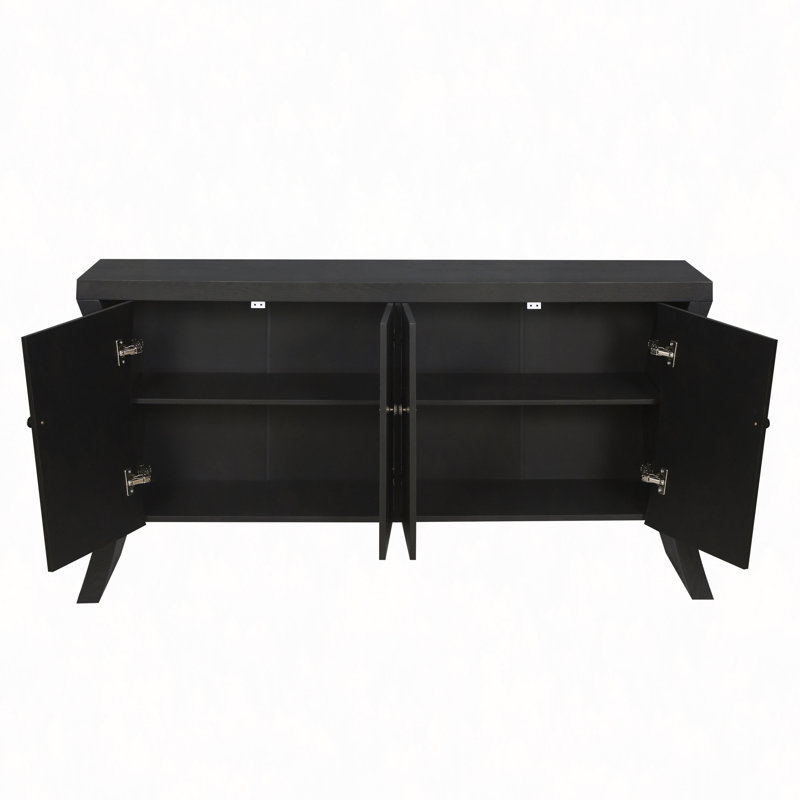 Armoire de rangement 4 portes avec pieds en bois, Noir