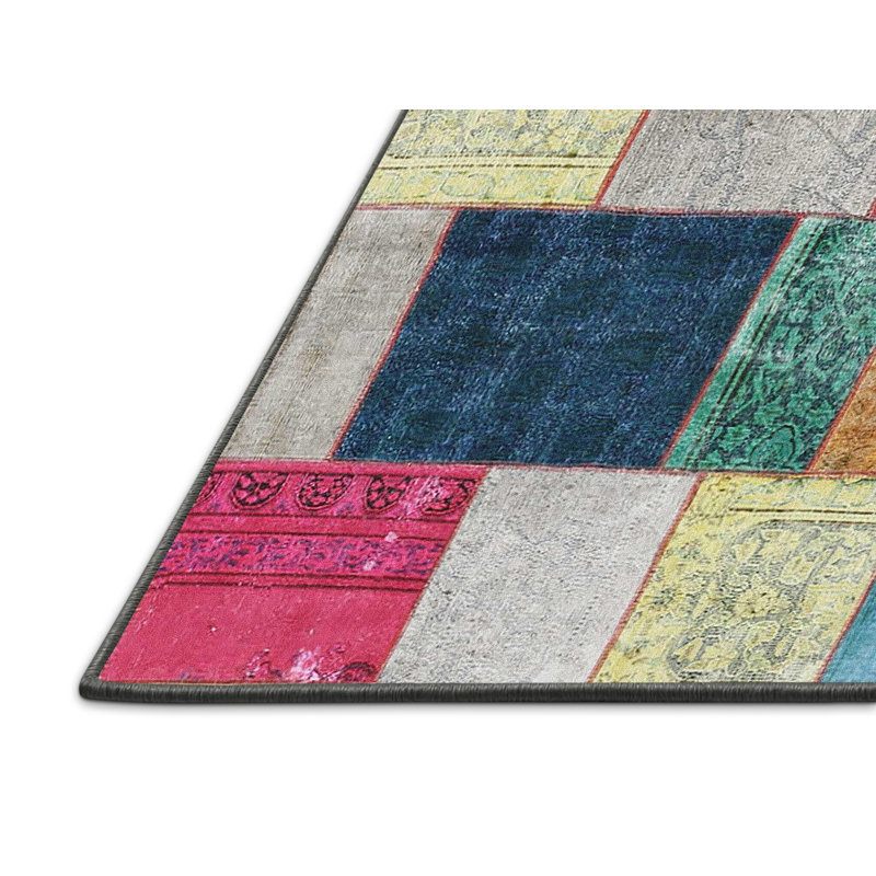 Tapis rose/jaune/vert contemporain, Rectangle 4 pi x 6 pi