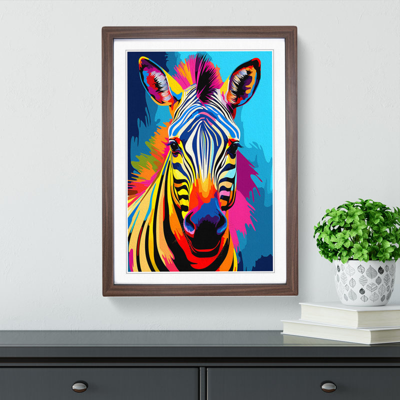 XYZ-FRM-V1223-1744 Zebra Pop No.2 - Single Picture Frame Print on Wood, Walnut , 46cm H x 34cm W x 2cm D