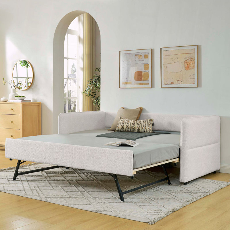 Upholstered Tufted Daybed Trundle Sofa Bed, Twin