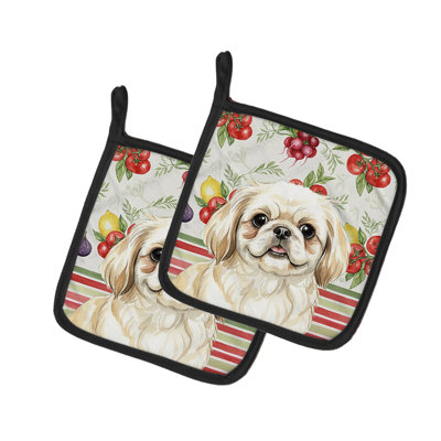 Cream Pekingese Vegetables Pair of Pot Holders