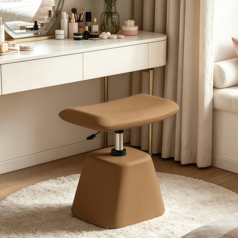 Tabouret de coiffeuse rembourré réglable en hauteur avec repose-pieds intégré, idéal pour la chambre, le salon ou l'entrée, brun