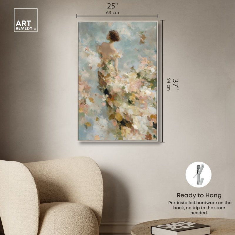 Art floral glam sur toile , Cadre argenté, H 37 po x l 25 po