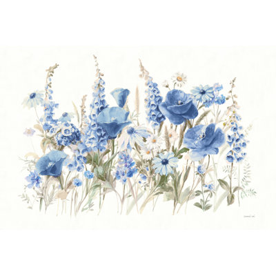 Fleurs sauvages en fleurs I - bleu, peinture sur toile tendue